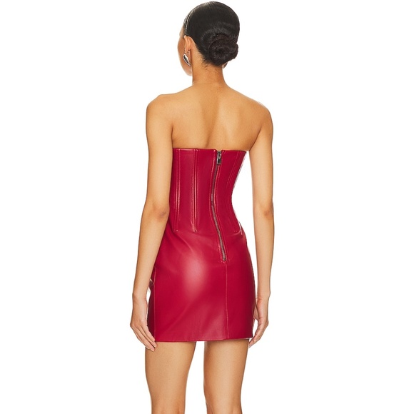 Ceren Ocak Leather Corset Mini Dress in Red - Picture 2 of 9